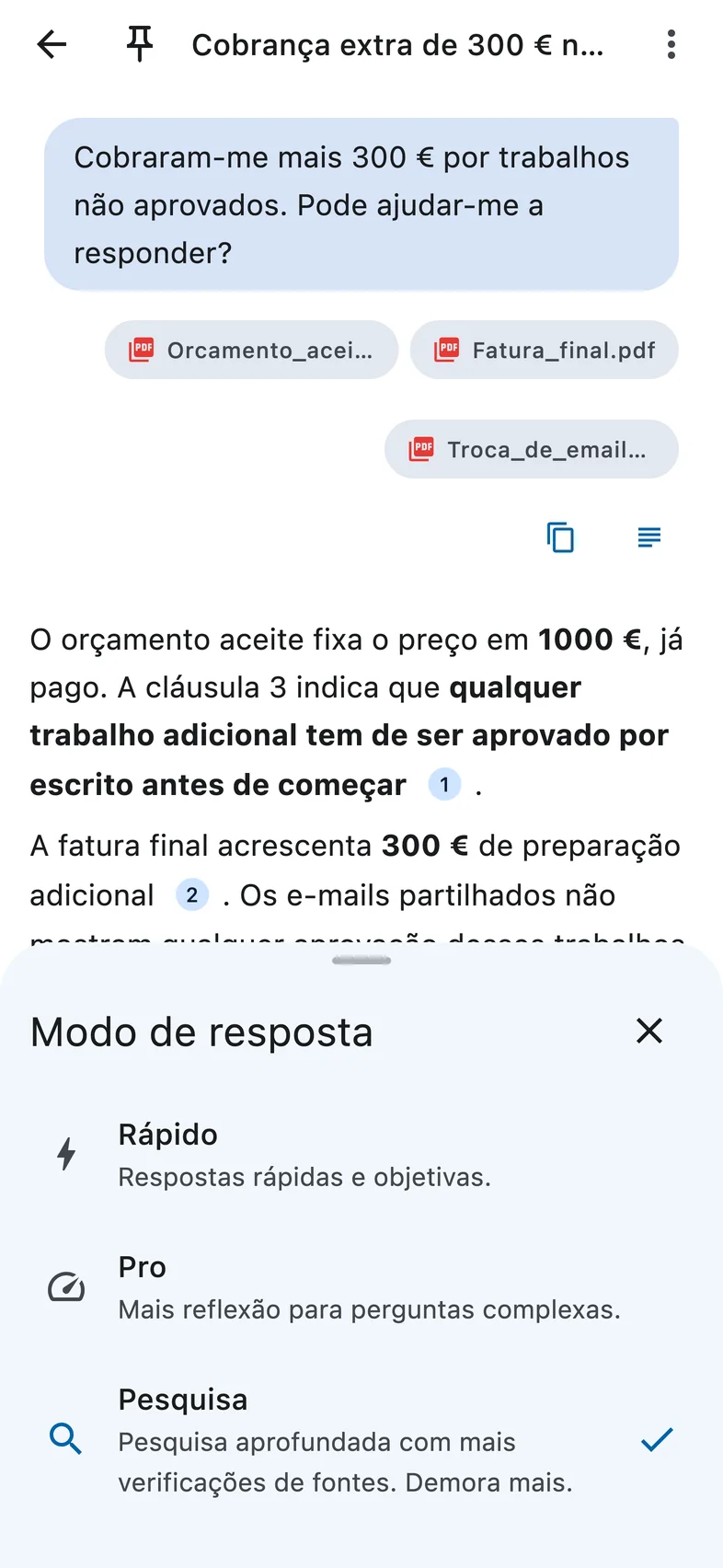 Escolha até onde a IA aprofunda a análise